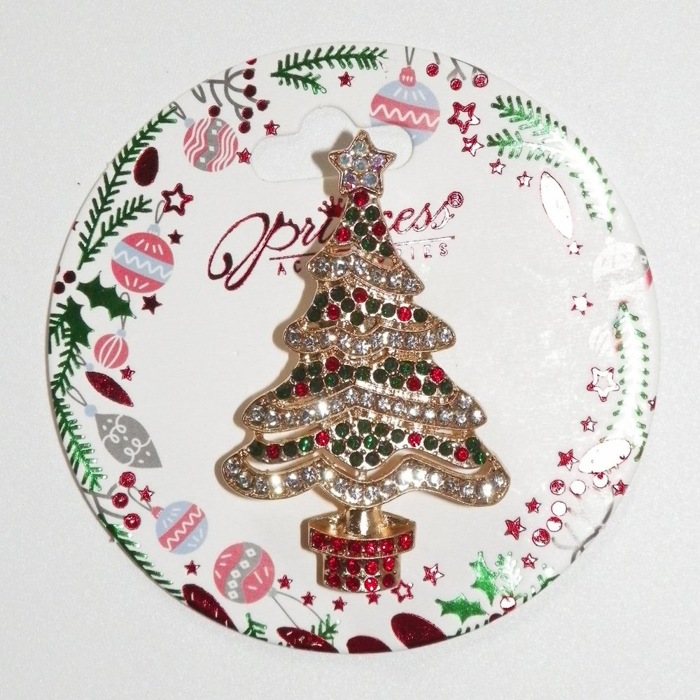 Rhinestone Christmas Tree Brooch 2"